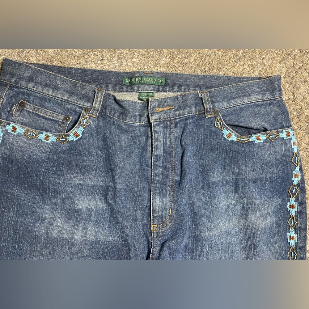 Vintage Ralph Lauren Jean Co turquoise beaded boot cut jeans size 16